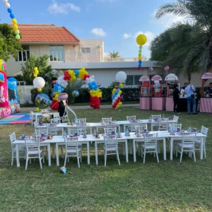 Outdoor birthday balloons Abu Dhabi decoration for kids birthday with party accessories